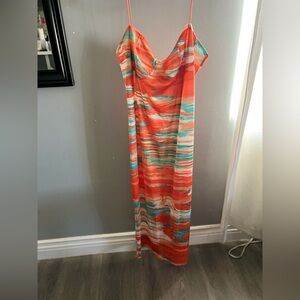 PrettyLittleThing Coral & Teal Swirl Maxi Dress